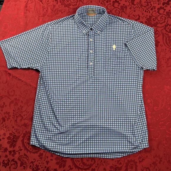 Fennec Polo Shirt Mens L Blue Check US Open Semple Trophy Logo Brookside Sport - Picture 2 of 12